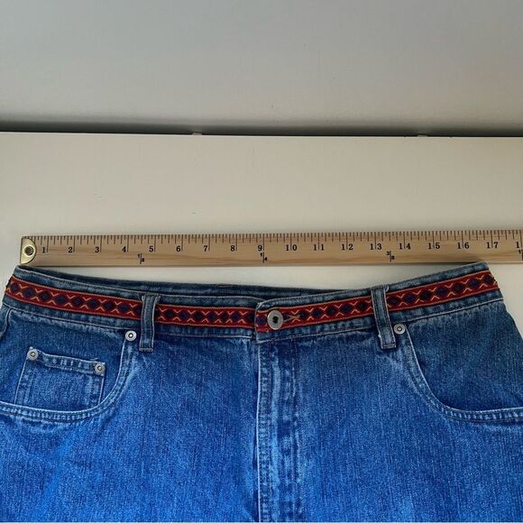 Venezia Vintage Denim Midi Skirt Western Ribbon Trim Size Large Cowboy Rodeo - Picture 8 of 9